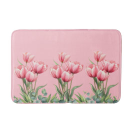 Eleganta rosa tulpaner Blommig morsdag present Badrumsmatta