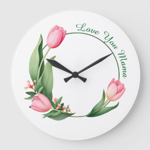 Eleganta rosa tulpaner blomsterkrans "Love You Mam Stor Klocka