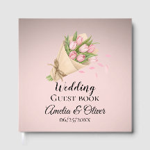 Eleganta Rosa Tulpaner Bröllop Bukett Gästbok