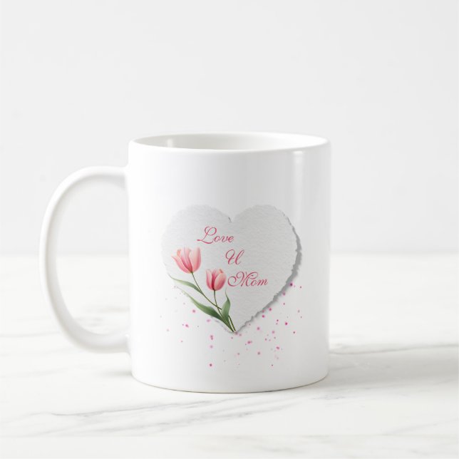 Eleganta rosa tulpaner och pappershjärta Mors dag Kaffemugg (Vänster)
