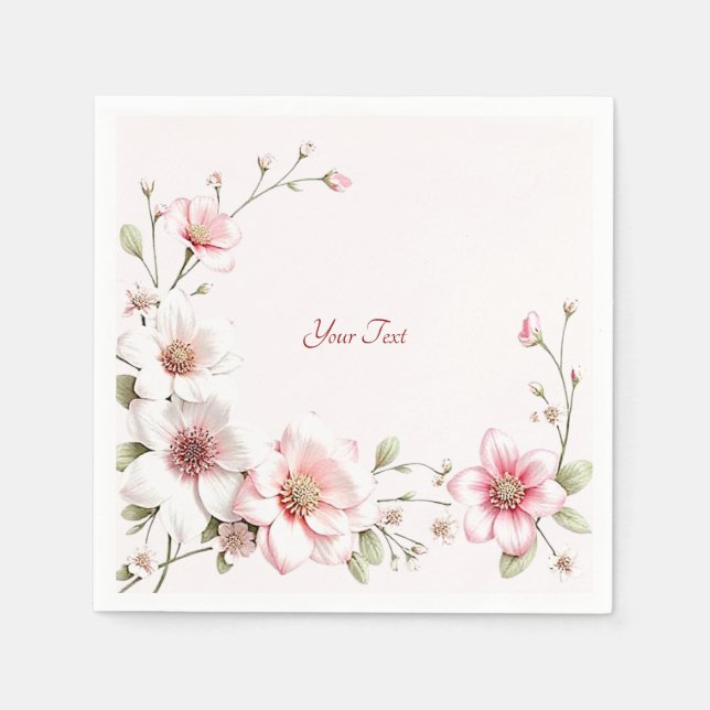 Eleganta rosa vita blommiga servetter (Framsidan)