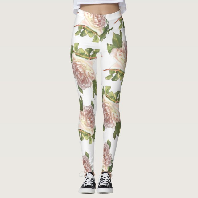 Eleganta rosa vita blommor rosor leggings (Framsida)