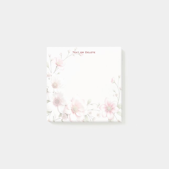 Eleganta rosa vita blomstermärkeblappar post-it block (Framsida)