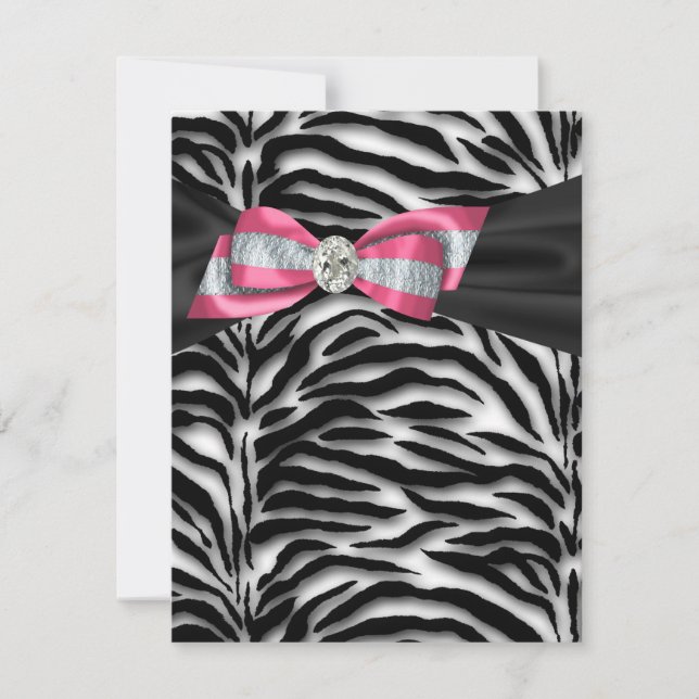 Eleganta rosa zebra-festinvitationer inbjudningar (Framsida)