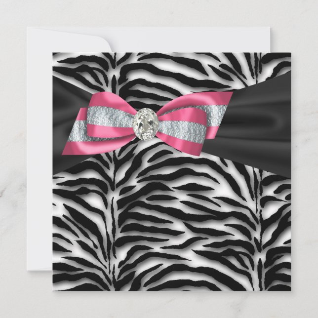 Eleganta Rosa Zebratecknade Partajinvitationer Inbjudningar (Framsida)