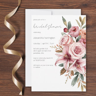 Eleganta rosaliljor & rosor bröllopsdusch inbjudningar