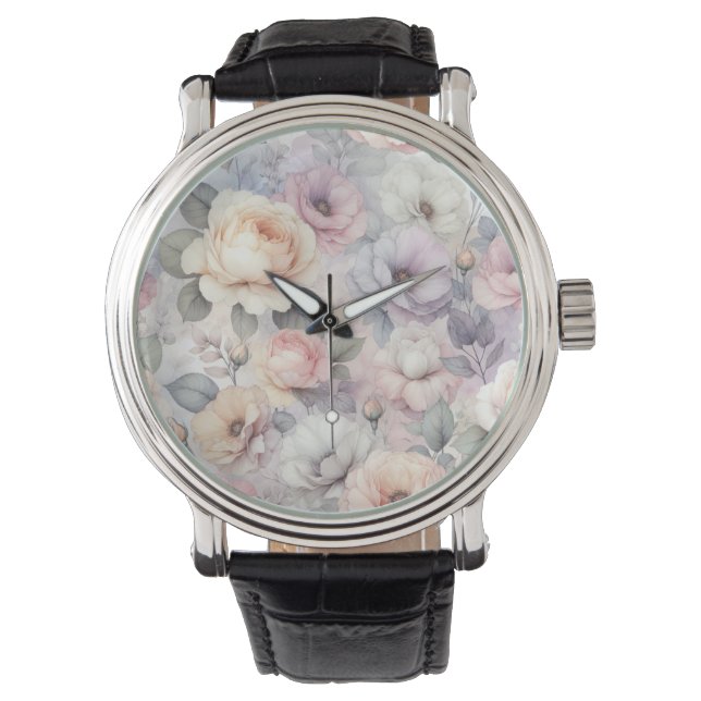 Eleganta rosblommor armbandsur (Framsida)