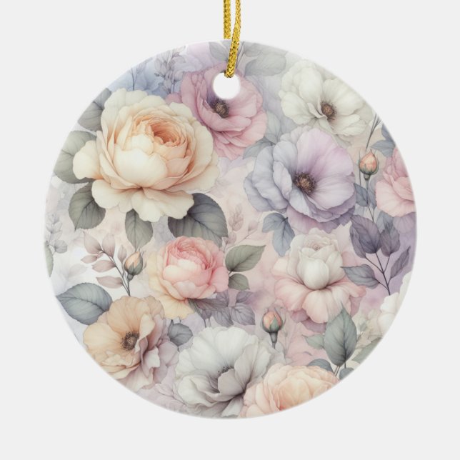Eleganta Rosblommor Julgransprydnad Keramik (Framsidan)