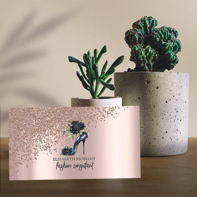 Eleganta roséguld diamanter, svarta högklackade ro visitkort (Skapare uppladdad)