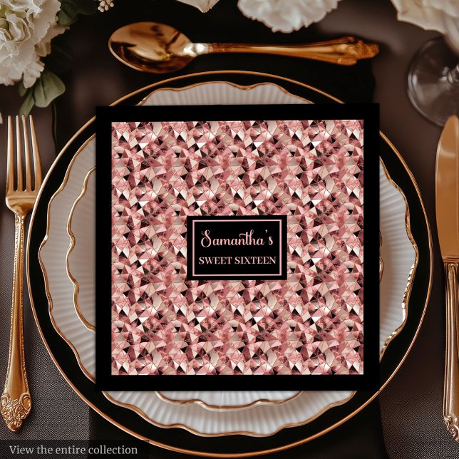 Eleganta roséguld och svarta servetter Trendig fes (Elegant Rose Gold and Black Napkins Trendy Party)