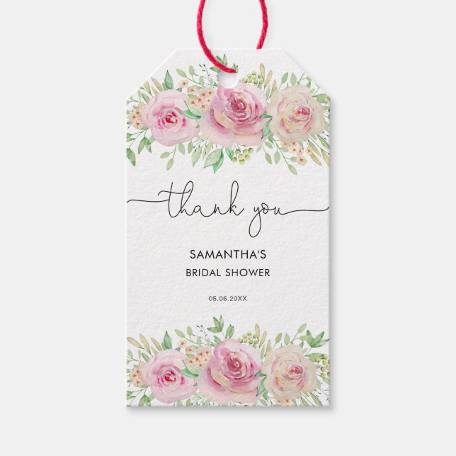 Eleganta Roser Bröllopsdusch Tack Presentetikett (Framsidan)