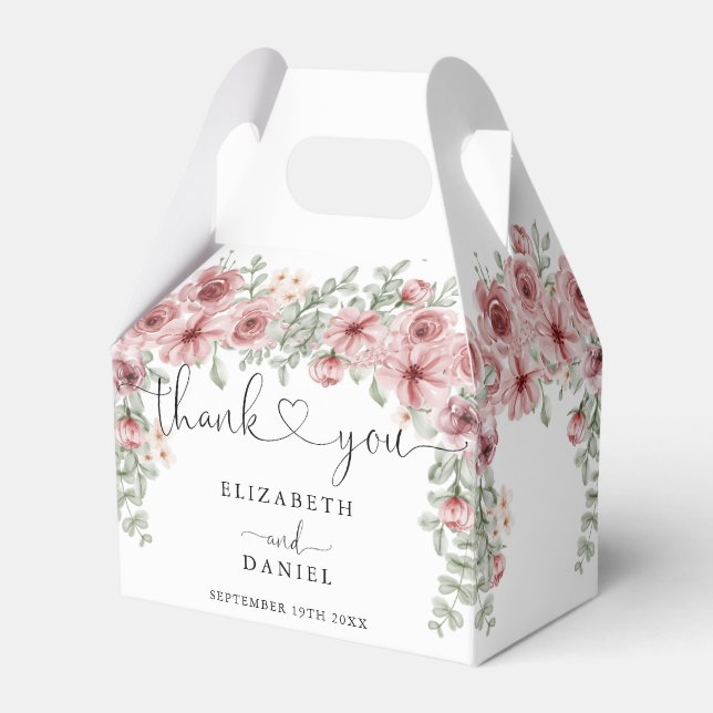 Eleganta Rosor Blommig Hjärtformad Bröllopskrift Presentaskar (Framsidan Sidan)