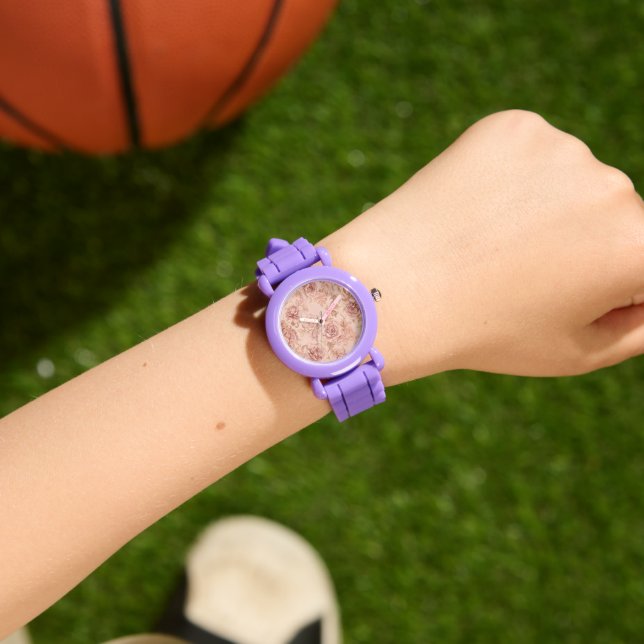 Eleganta rosor blommönster, rosé armbandsur (Handled)