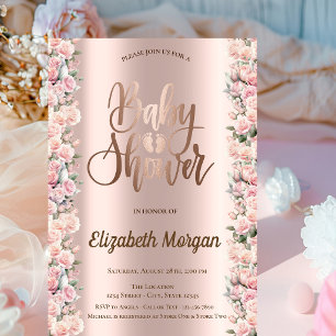 Eleganta Rosor Chic Rosa Guld Babykalas Inbjudningar