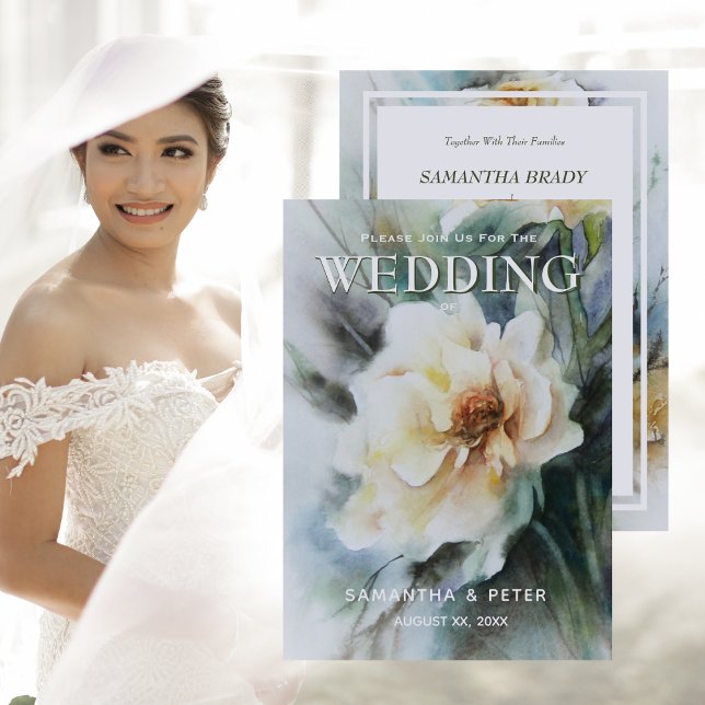 Eleganta rosor i akvarell, salviagrönt och krämfär inbjudningar (Skapare uppladdad)