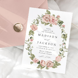 Eleganta rosor i rosaton och grönska bröllop inbjudningar