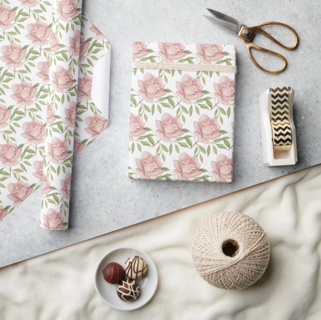 Eleganta rosor i vattenfärg med rosblommig ton presentpapper (Hantverk)