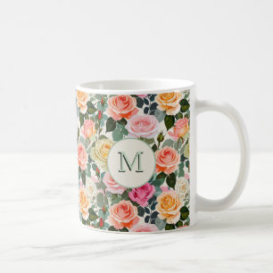 Eleganta rosor monogram blomstermotiv kaffemugg