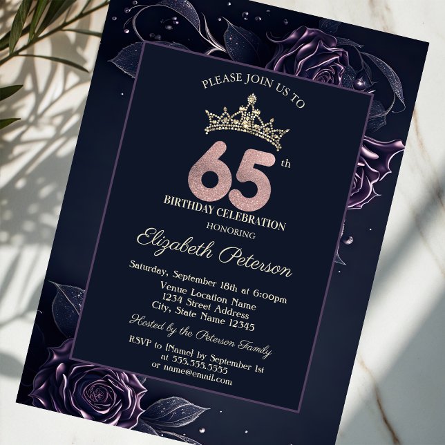 Eleganta Rosor Mörk Gothic 65-årsdag Inbjudningar (Skapare uppladdad)