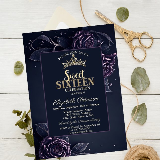 Eleganta Rosor Mörk Gothic Sweet 16 Inbjudningar (Skapare uppladdad)