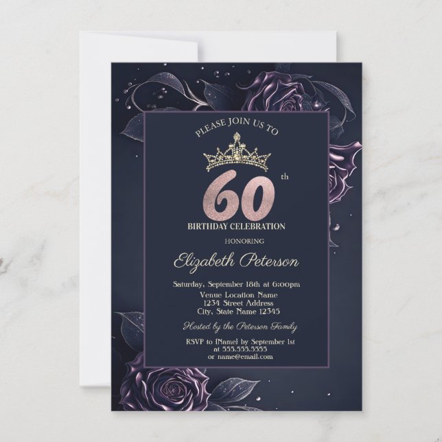 Eleganta rosor Mörk gotisk 60-årsdag Inbjudningar (Framsida)