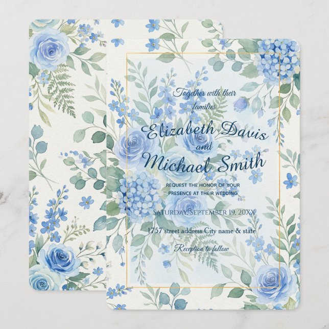 Eleganta rosor och hortensia botanisk design inbjudningar (Fram/baksida)