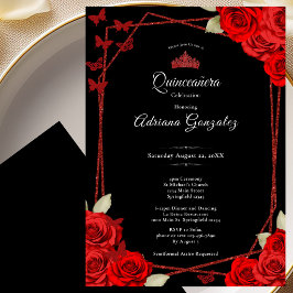 Eleganta rosor och krona Röd Quinceanera  Inbjudningar