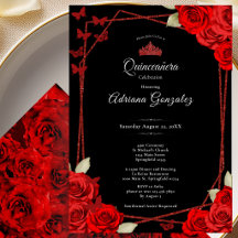 Eleganta rosor och krona Röd Quinceanera