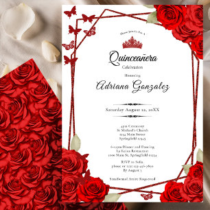 Eleganta rosor och krona Röd Quinceanera Inbjudningar