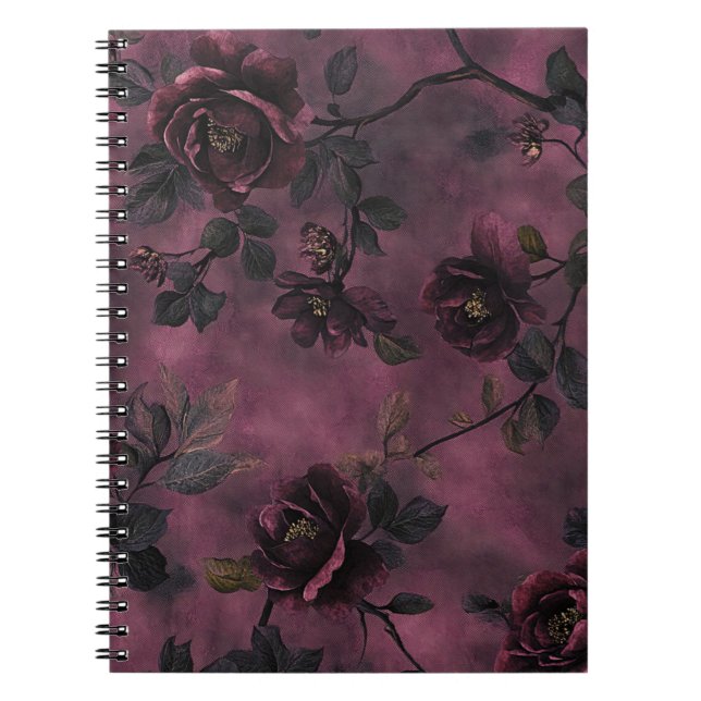 Eleganta rosor på en djup violett bakgrund.  anteckningsbok (Framsidan)