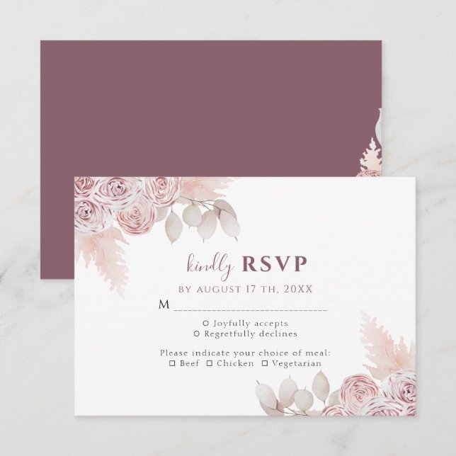 Eleganta rosor Röda Blommiga Bröllop RSVP OSA Kort (Fram/baksida)