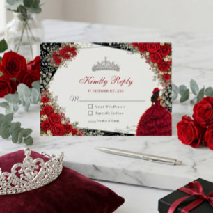 Eleganta rosor röda och silver tiara Quinceañera OSA Kort