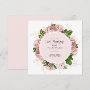 Eleganta rosor Röda rosa blommor 16-årsdag Inbjudningar