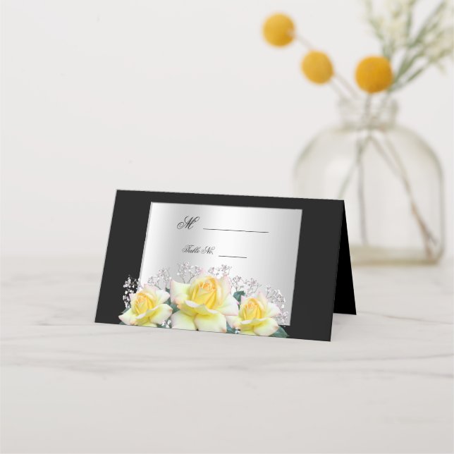 Eleganta rosor silverbröllop placeringskort (Framsida)