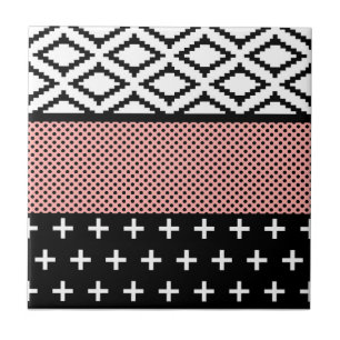 Eleganta rosor, vit & svart modernt geometriskt kakelplatta