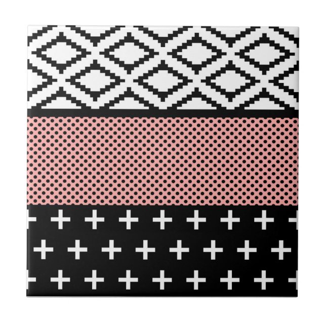 Eleganta rosor, vit & svart modernt geometriskt kakelplatta (Framsidan)