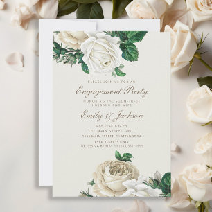 Eleganta rosor Vita blomster Krämfärgad Förlovning Inbjudningar