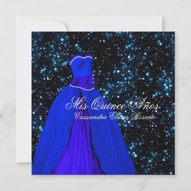 Eleganta Royal Blue Quinceanera-inbjudningar Inbjudningar (Framsida)