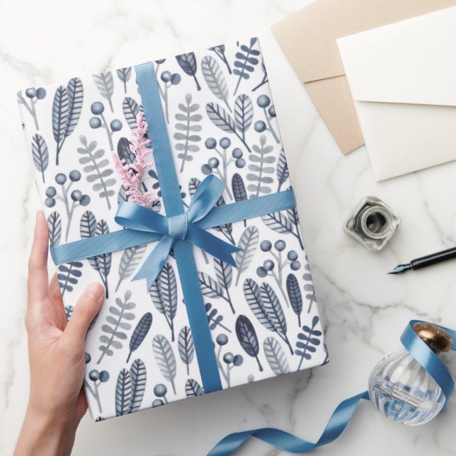 Eleganta Safirblå Botanicals Presentpapper (Gifting)