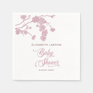 Eleganta Sakura Körsbärsblommor Baby Shower Vit Pappersservett