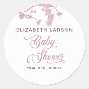 Eleganta Sakura Körsbärsblommor Baby Shower Vit Runt Klistermärke