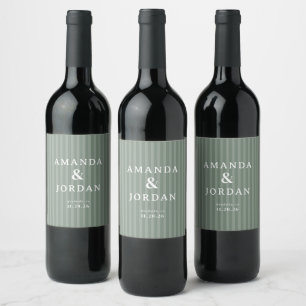 Eleganta Sålgröna Ränder Vinflaska Etikett