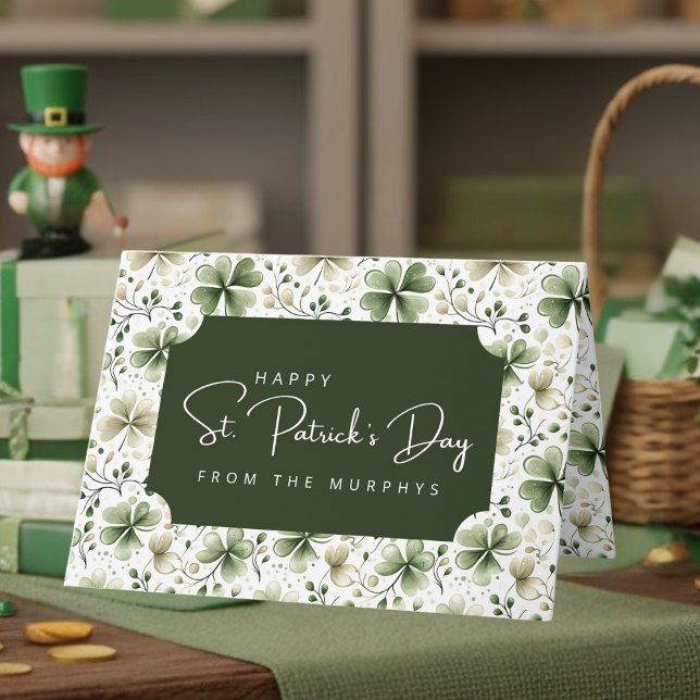 Eleganta Shamrock Vattenfärg Glad St. Patrick's  Kort (Skapare uppladdad)