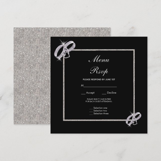 Eleganta Silver Bröllopsringar Bröllopsmeny Rsvp Inbjudningar (Fram/baksida)