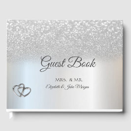 Eleganta Silver Glitter Bokeh Hjärtan Bröllop Gästböcker