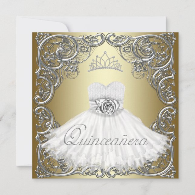 Eleganta silver guld Quinceanera-inbjudningar Inbjudningar (Framsida)