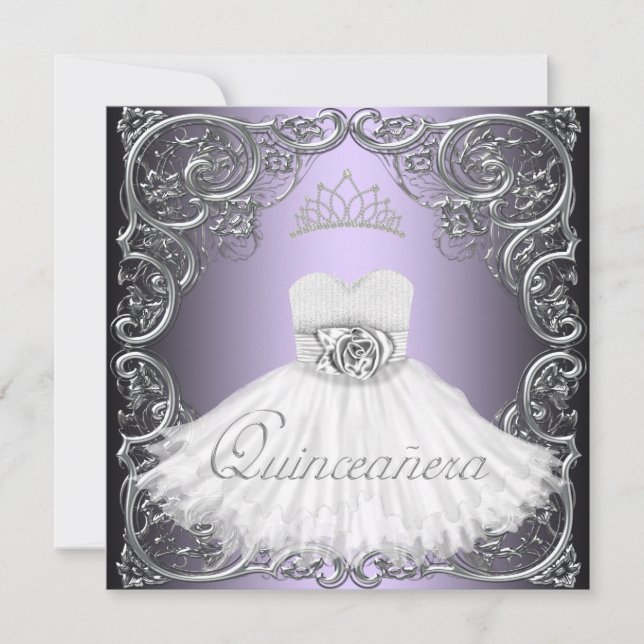 Eleganta silver lila Quinceanera-inbjudningar Inbjudningar (Framsida)