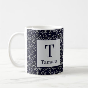Eleganta silver och blå snöflingor personliga kaffemugg