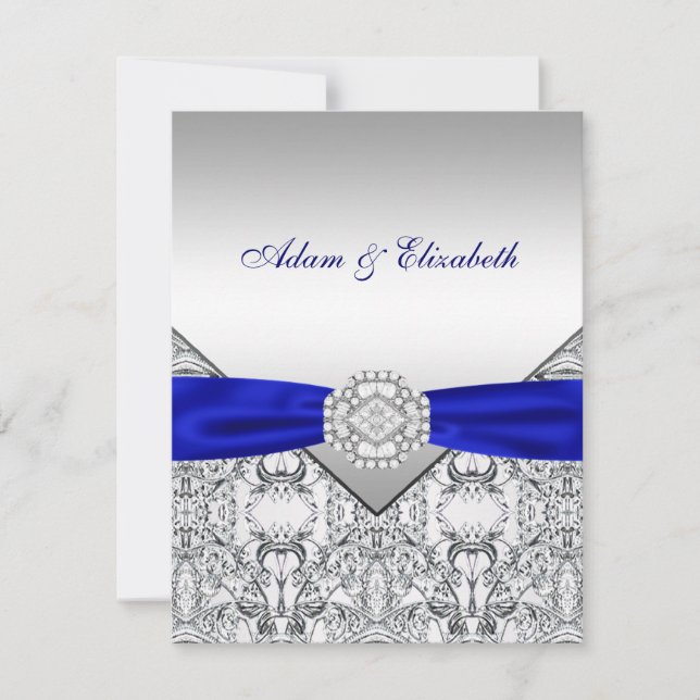 Eleganta silver- och kungblå bröllopsinbjudningar inbjudningar (Framsida)