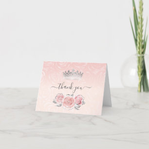 Eleganta silver- och rosa rosor vattenfärg vikta tack kort